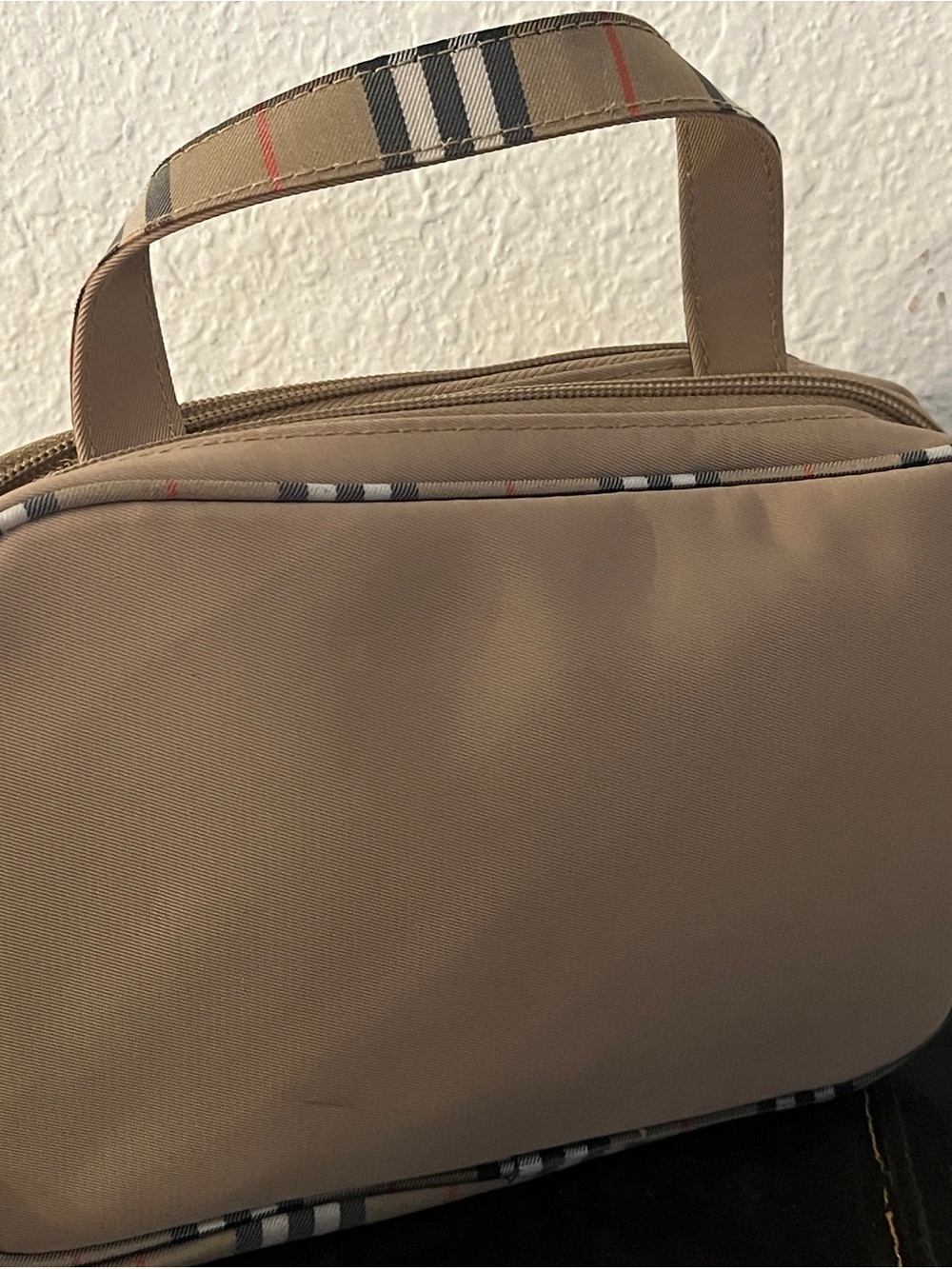 Burberry Beige Cosmetic Travel Case with Iconic Check Trim